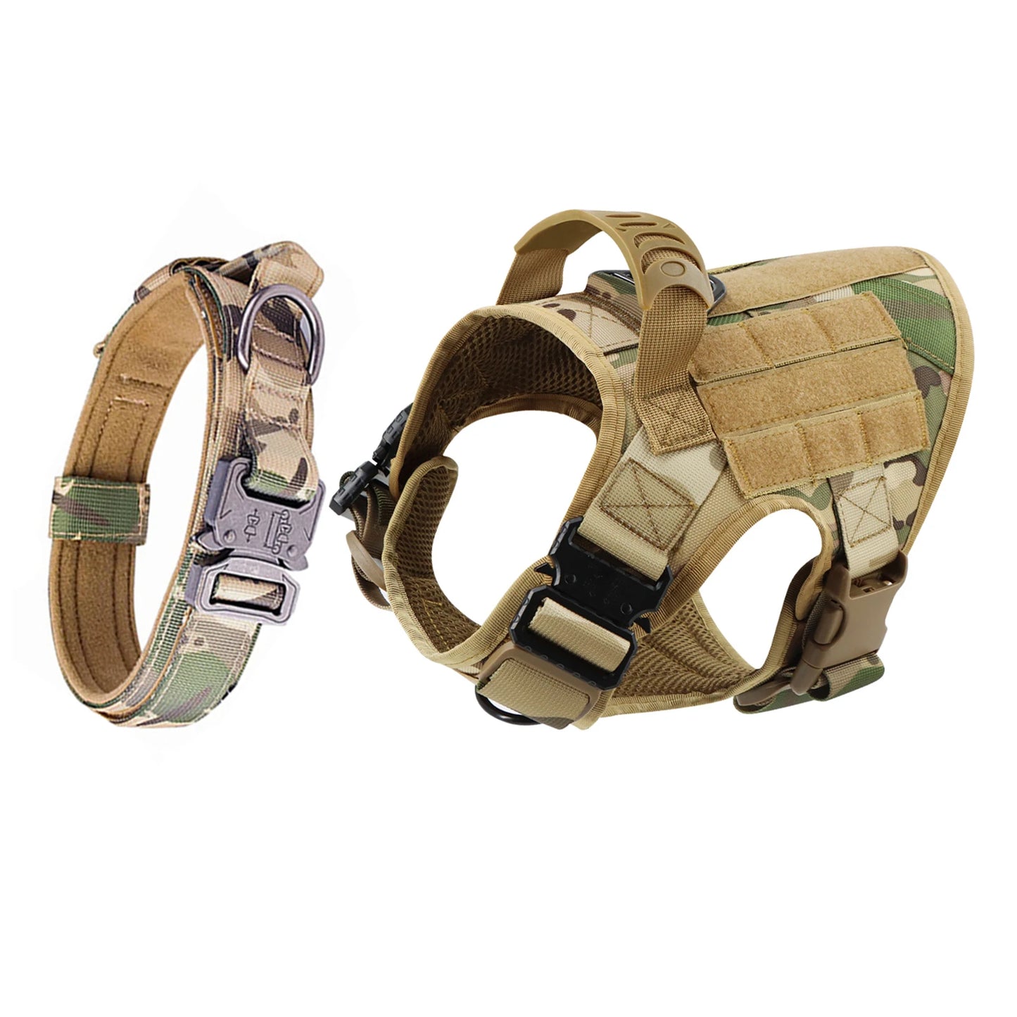 Dog Harness Collar Set Adjustable Tactical Dog Vest Harness And Durable Nylon Dog Collar Combo For Small Medium Large Dogs Outdoor Walking Training