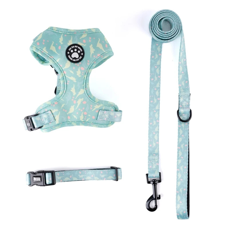 Adjustable Patterned Dog Chest Harness With Leash Soft Breathable For Outdoor Walking Small Medium Dogs Puppy Birthday Gift