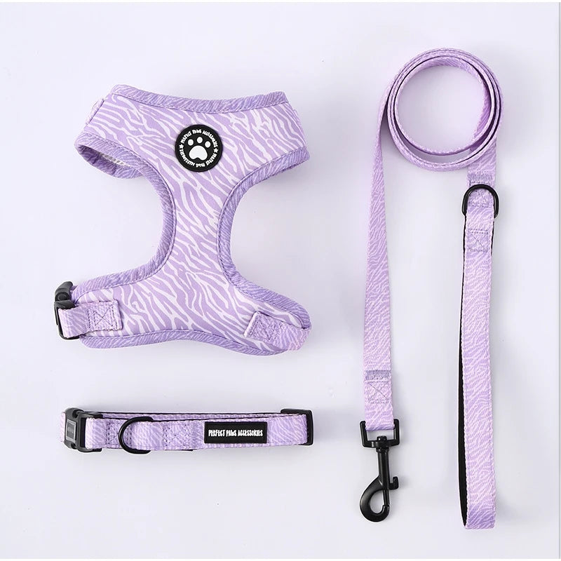 Adjustable Dog Harness And Leash Set Soft Chest Vest With Press Buckle Cute Print Comfortable Pet Harness Collar Lead For Dogs
