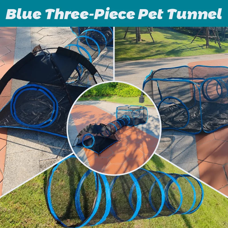 3-in-1 Portable Mesh Pet Fence Playhouse Multi-Animal Cage with Tunnel Indoor Outdoor Easy Setup for Cats And Small Animals