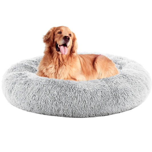 MCQ Round Faux Fur Plush Dog Bed Anti-Slip Machine Washable Cuddler Warming Cozy Fluffy Pet Bed for Indoor