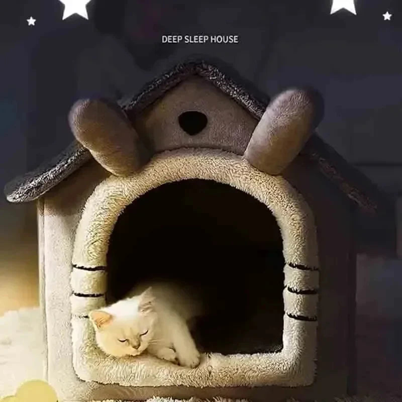 Indoor Warm Soft Pet House Bed Tent & Kennel for Dogs and Cats, All-Season Use with Removable Washable Cushion