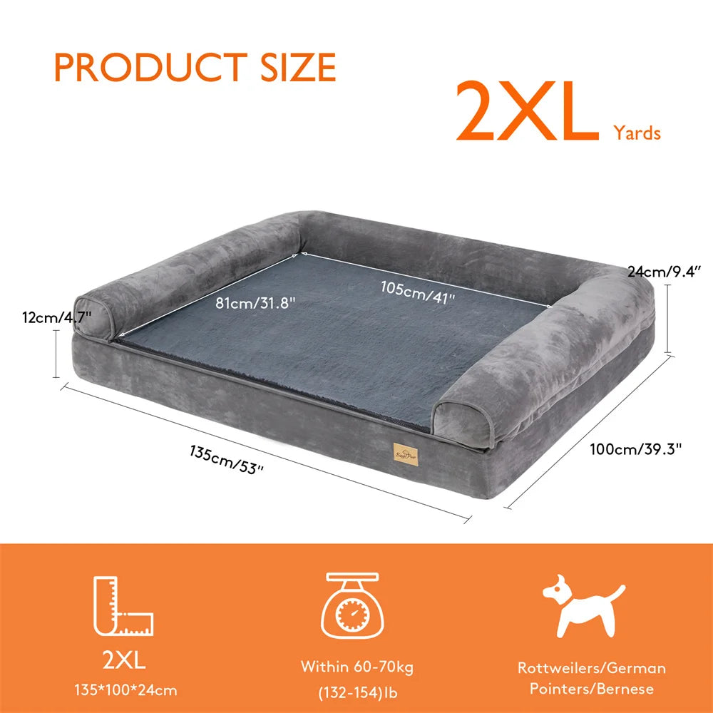 XXL XL Large Calming Dog Bed Orthopedic Memory Foam Sofa Couch Waterproof Removable Cover Plush Mat for Small Medium Large Dogs