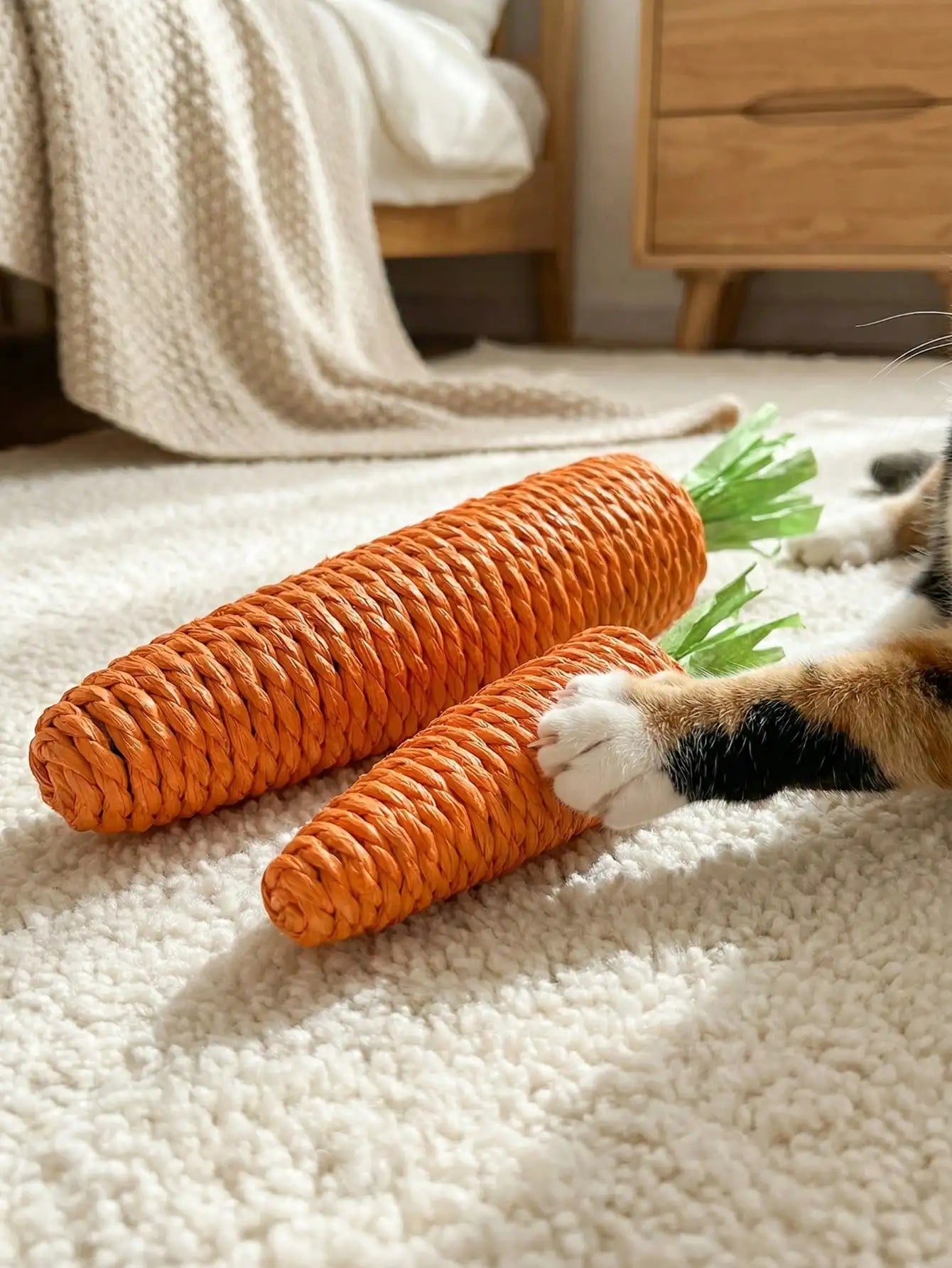 1pc Carrot Shaped Interactive Cat Toy, Made Of Sisal Rope, Helps Cats Scratch, Bite And Grind Teeth. Filled With Sand To Make Sounds, Attracting Cats. Available In Large And Small Sizes, Suitable For Cats Of All Sizes. Indoor