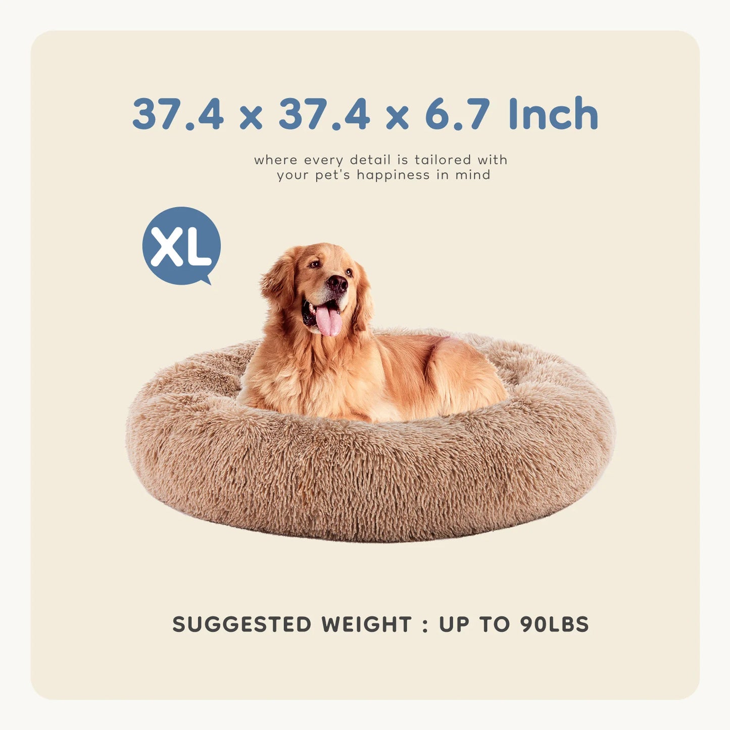 MCQ Round Faux Fur Plush Dog Bed Anti-Slip Machine Washable Cuddler Warming Cozy Fluffy Pet Bed for Indoor