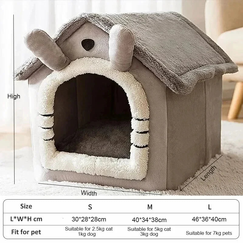 Indoor Warm Soft Pet House Bed Tent & Kennel for Dogs and Cats, All-Season Use with Removable Washable Cushion