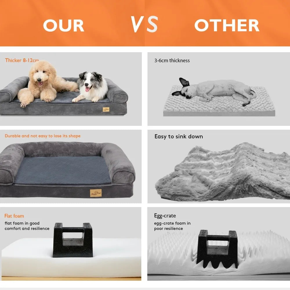 XXL XL Large Calming Dog Bed Orthopedic Memory Foam Sofa Couch Waterproof Removable Cover Plush Mat for Small Medium Large Dogs