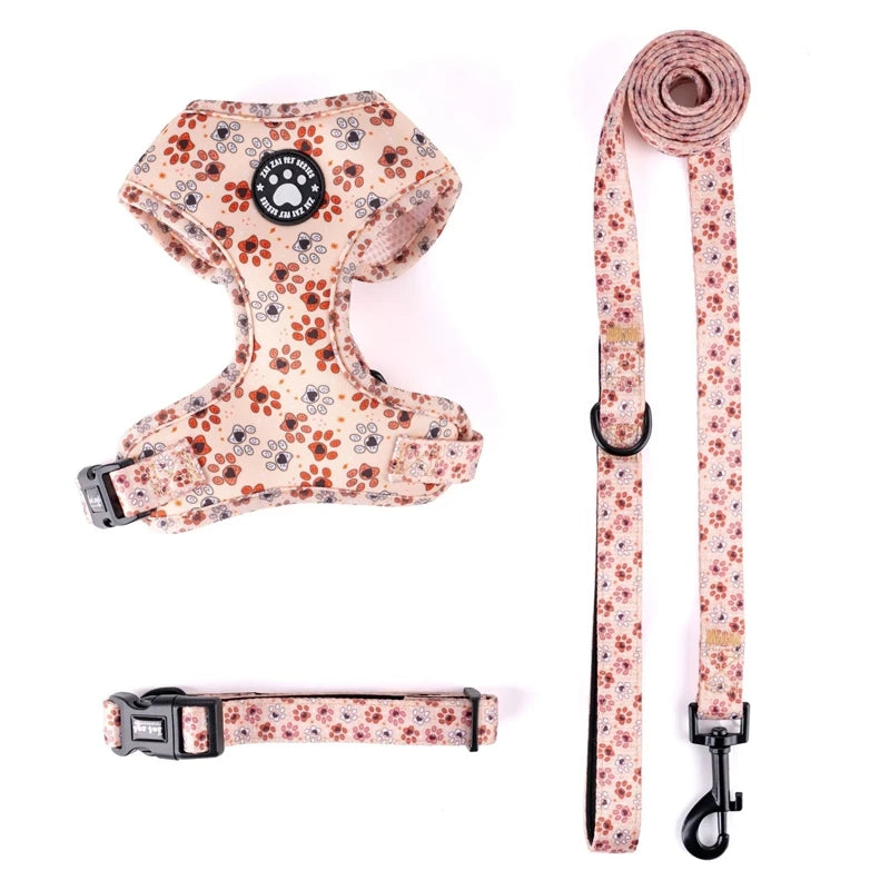 Adjustable Patterned Dog Chest Harness With Leash Soft Breathable For Outdoor Walking Small Medium Dogs Puppy Birthday Gift