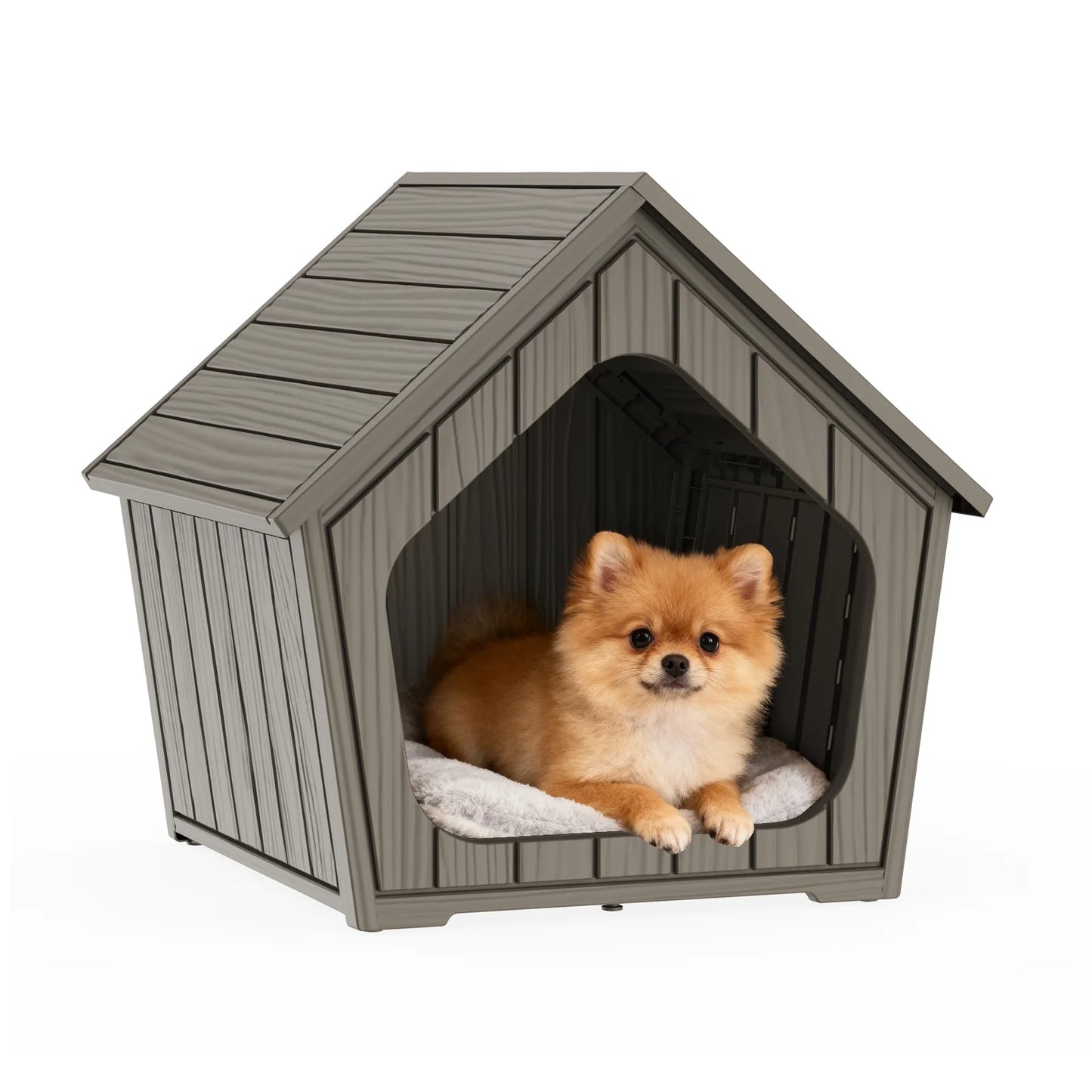 Gable Roof Plastic Pet House, Waterproof Outdoor Dog Shelter, Ventilated Pet Cabin for Backyard Garden