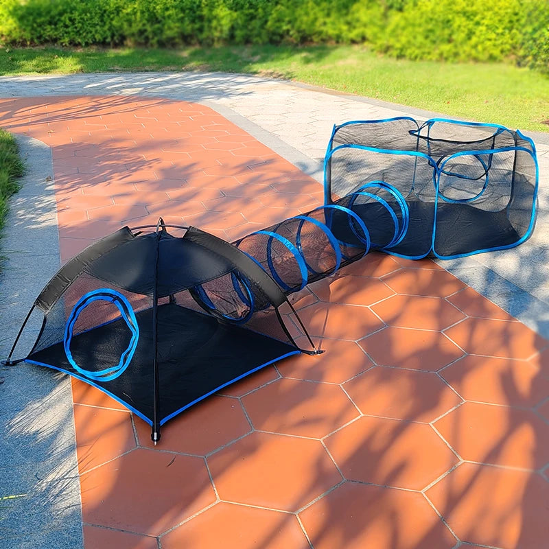 3-in-1 Portable Mesh Pet Fence Playhouse Multi-Animal Cage with Tunnel Indoor Outdoor Easy Setup for Cats And Small Animals