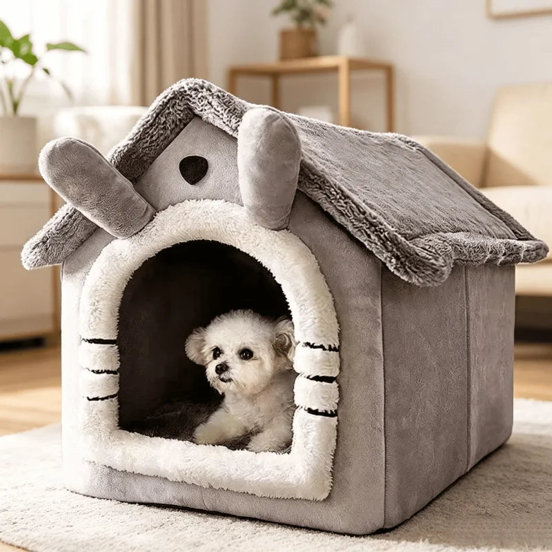 Indoor Warm Soft Pet House Bed Tent & Kennel for Dogs and Cats, All-Season Use with Removable Washable Cushion