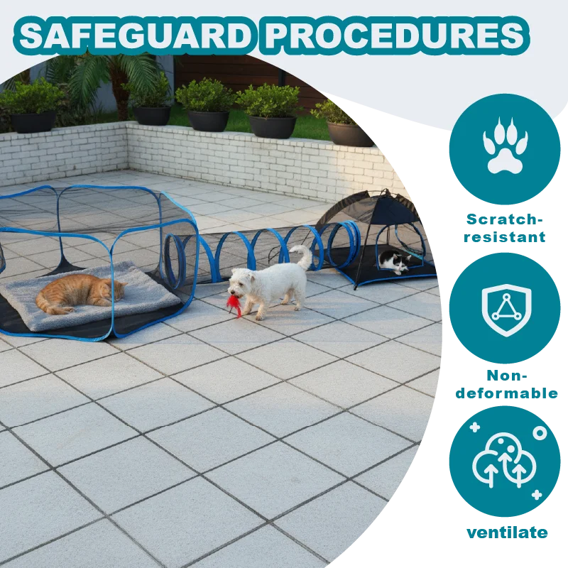 3-in-1 Portable Mesh Pet Fence Playhouse Multi-Animal Cage with Tunnel Indoor Outdoor Easy Setup for Cats And Small Animals
