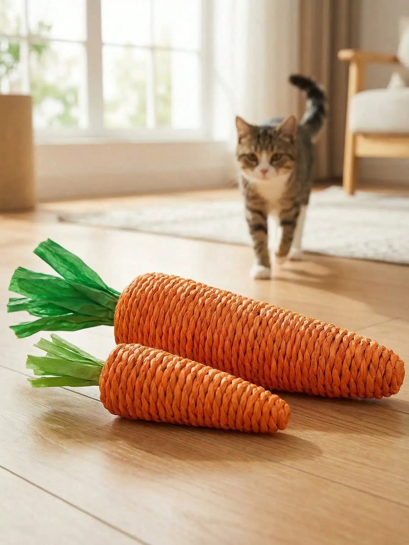 1pc Carrot Shaped Interactive Cat Toy, Made Of Sisal Rope, Helps Cats Scratch, Bite And Grind Teeth. Filled With Sand To Make Sounds, Attracting Cats. Available In Large And Small Sizes, Suitable For Cats Of All Sizes. Indoor