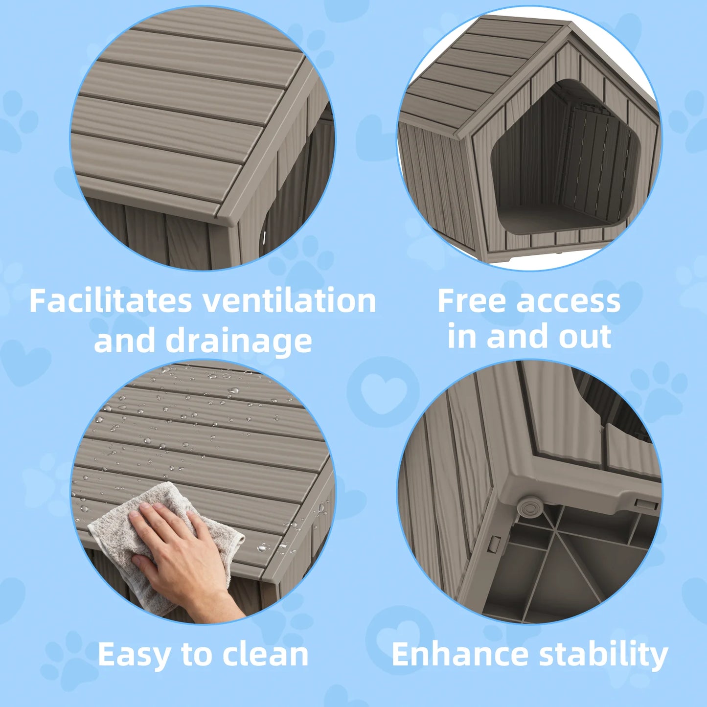 Gable Roof Plastic Pet House, Waterproof Outdoor Dog Shelter, Ventilated Pet Cabin for Backyard Garden